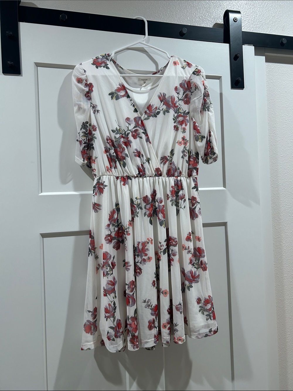 Maurices White Floral Midi Dress with Red Blooms